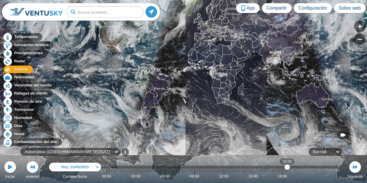 Vista de Ventusky - Temperatura global