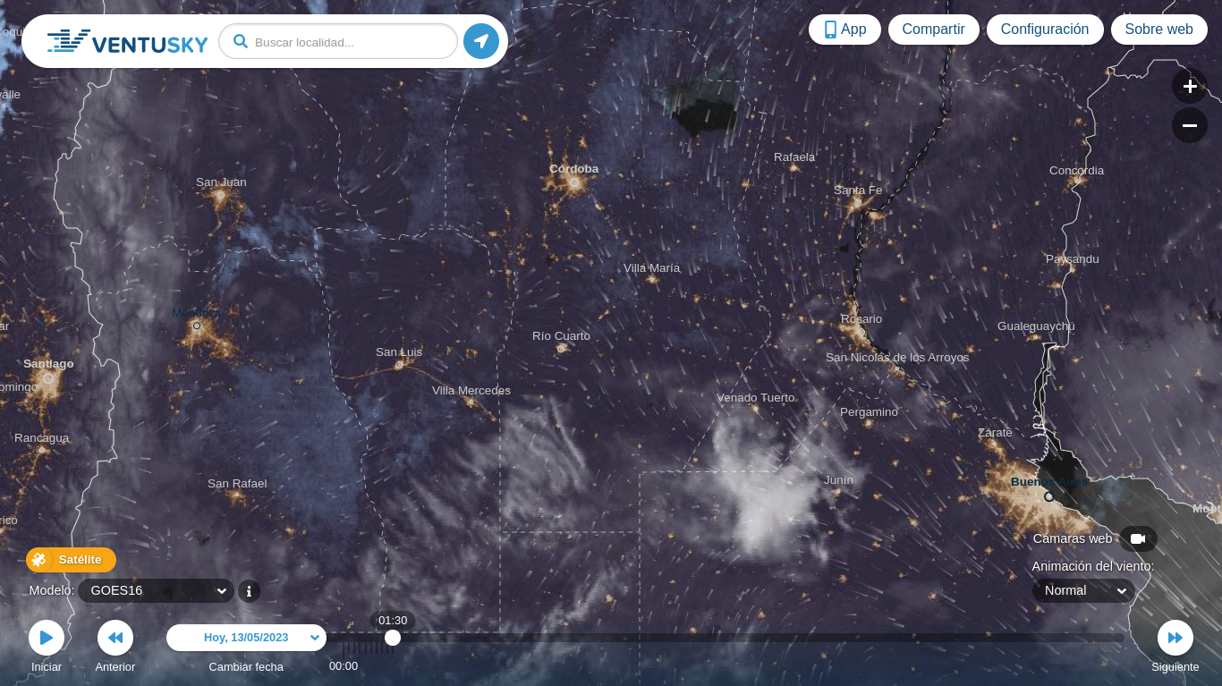 Vista de Ventusky - Mapa de vientos